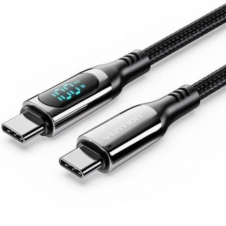 Cable USB 2.0 Tipo-C 5A 100W Vention TAYBAV/ USB Tipo-C Macho - USB Tipo-C Macho/ Hasta 100W/ 480Mbps/ 1.2m/ con Pantalla LED/ Negro - Frikibase