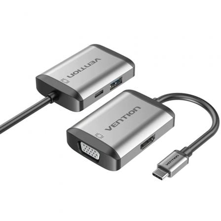 Conversor Vention TFAHB/ 1xUSB/ 1xHDMI/ 1xVGA/ 1xUSB Tipo-C PD/ Gris - Frikibase