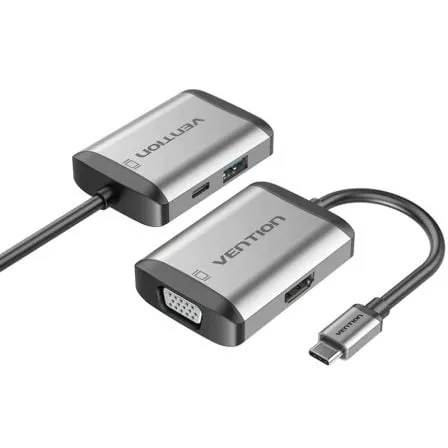 Conversor Vention TFAHB/ 1xUSB/ 1xHDMI/ 1xVGA/ 1xUSB Tipo-C PD/ Gris - Frikibase