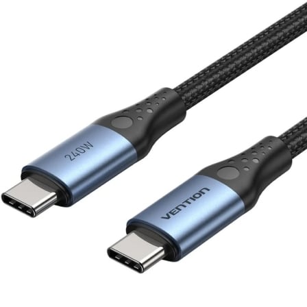 Cable USB 2.0 Tipo-C 5A Vention TREBF/ USB Tipo-C Macho - USB Tipo-C Macho/ Hasta 240W/ 480Mbps/ 1m/ Azul y Negro - Frikibase
