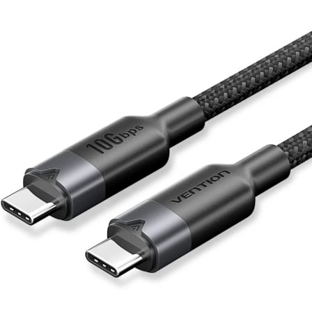 Cable USB 3.2 Tipo-C 5A Vention TRGBF/ USB Tipo-C Macho - USB Tipo-C Macho/ Hasta 100W/ 10Gbps/ 1m/ Negro - Frikibase