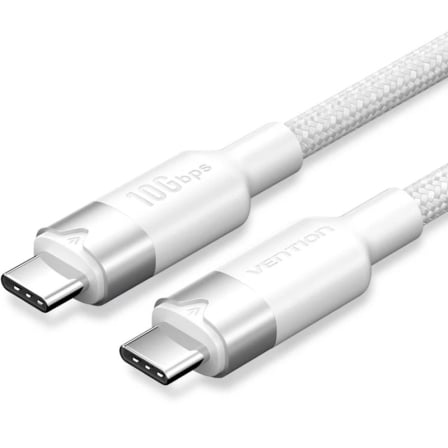 Cable USB 3.2 Tipo-C 5A Vention TRGWD/ USB Tipo-C Macho - USB Tipo-C Macho/ Hasta 100W/ 10Gbps/ 50cm/ Blanco - Frikibase