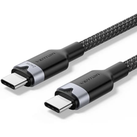 Cable USB 2.0 Tipo-C 5A Vention TRIBF/ USB Tipo-C Macho - USB Tipo-C Macho/ Hasta 240W/ 480Mbps/ 1m/ Negro - Frikibase