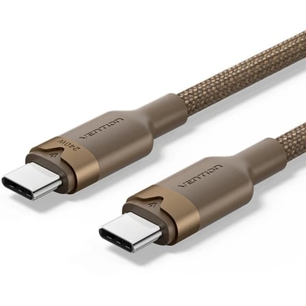 Cable USB 2.0 Tipo-C 5A Vention TRIJH/ USB Tipo-C Macho - USB Tipo-C Macho/ Hasta 240W/ 480Mbps/ 2m/ Dorado - Frikibase
