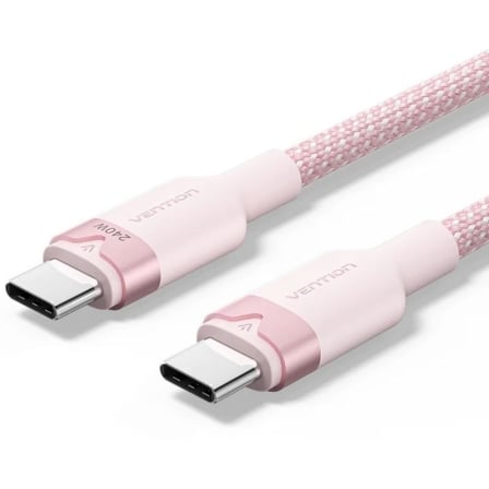 Cable USB 2.0 Tipo-C 5A Vention TRIPF/ USB Tipo-C Macho - USB Tipo-C Macho/ Hasta 240W/ 480Mbps/ 1m/ Rosa - Frikibase