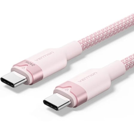 Cable USB 2.0 Tipo-C 5A Vention TRIPH/ USB Tipo-C Macho - USB Tipo-C Macho/ Hasta 240W/ 480Mbps/ 2m/ Rosa - Frikibase