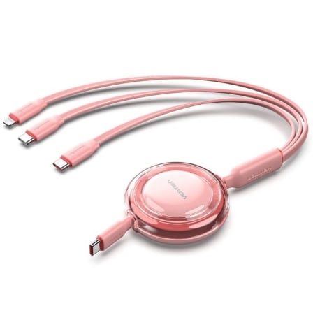 Cable USB Tipo-C 2.0 5A Vention TRJPBE/ USB Tipo-C Macho - 3x USB Tipo-C Macho/ Hasta 100W/ 480Mbps/ 1.1m/ Rosa - Frikibase