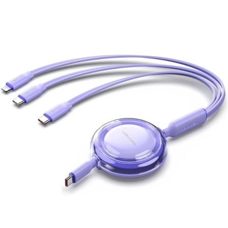 Cable USB Tipo-C 2.0 5A Vention TRJVBE/ USB Tipo-C Macho - 3x USB Tipo-C Macho/ Hasta 100W/ 480Mbps/ 1.1m/ Morado - Frikibase