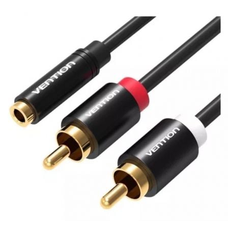 Cable Estéreo Vention VAB-R01-B100/ Jack 3.5 Hembra - 2x RCA Macho/ 1m/ Negro - Frikibase