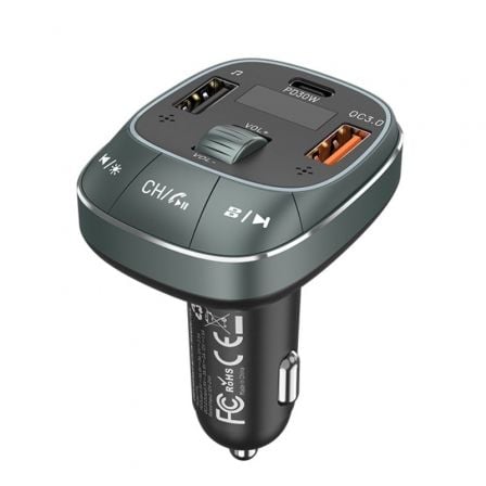 Transmisor FM/ MP3/ Bluetooth Vention FFLB0/ 1xUSB-Tipo C/ 2xUSB/ 30W - Frikibase