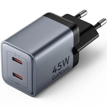 Cargador de Pared GaN Vention FCDH0-EU/ 2xUSB Tipo-C/ 45W - Frikibase
