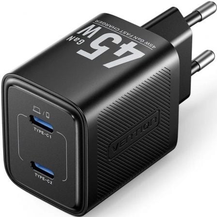 Cargador de Pared GaN Vention FEFB0-EU/ 2xUSB Tipo-C/ 45W - Frikibase