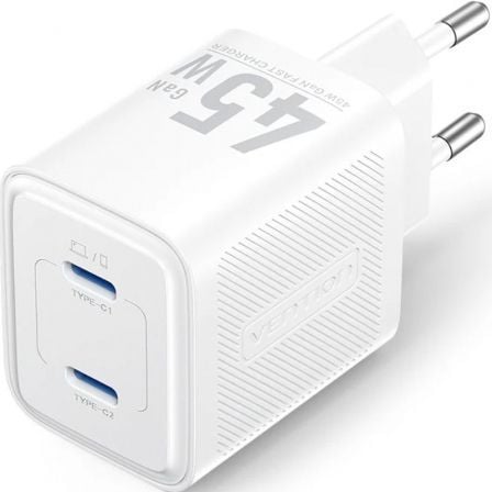 Cargador de Pared GaN Vention FEFW0-EU/ 2xUSB Tipo-C/ 45W - Frikibase