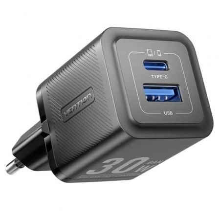 Cargador de Pared GaN Vention FEQB0-EU/ 1xUSB Tipo-C/ 1xUSB/ 30W - Frikibase