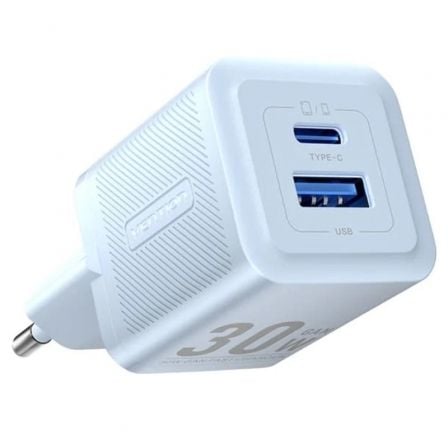 Cargador de Pared GaN Vention FEQL0-EU/ 1xUSB Tipo-C/ 1xUSB/ 30W - Frikibase
