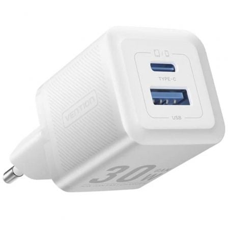 Cargador de Pared GaN Vention FEQW0-EU/ 1xUSB Tipo-C/ 1xUSB/ 30W - Frikibase