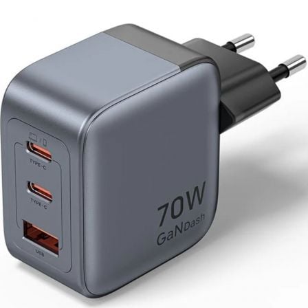 Cargador de Pared GaN Vention FEXH0-EU/ 2xUSB Tipo-C/ 1xUSB/ 70W - Frikibase
