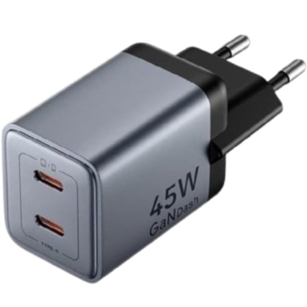 Cargador de Pared GaN Vention TZ-FCDH0-EU/ 2xUSB Tipo-C + Cable USB Tipo-C/ 45W - Frikibase
