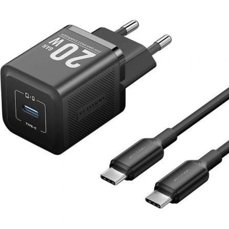 Cargador de Pared GaN Vention TZ-FEPB0-EU-01/ 1xUSB Tipo-C + Cable USB Tipo-C/ 20W - Frikibase
