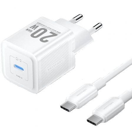 Cargador de Pared GaN Vention TZ-FEPW0-EU-01/ 1xUSB Tipo-C + Cable USB Tipo-C/ 20W - Frikibase