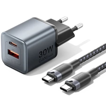 Cargador de Pared GaN Vention TZ-FEWH0-EU/ 1xUSB Tipo-C/ 1xUSB/ 30W - Frikibase