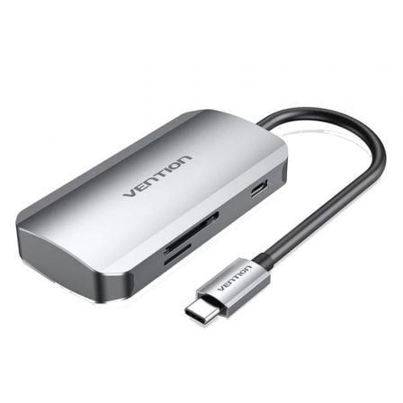 Docking USB Tipo-C Vention TNHHB/ 3xUSB/ 1xUSB Tipo-C PD/ 1xLector Tarjetas SD y MicroSD/ Gris - Frikibase