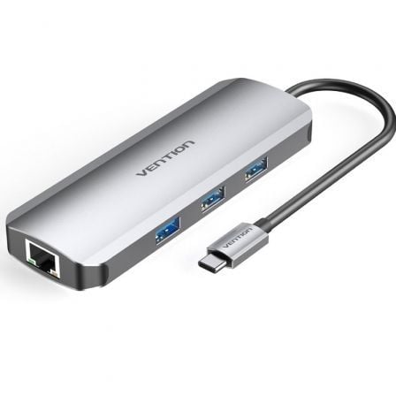 Docking USB Tipo-C Vention TOKHB/ 1xHDMI 4K/ 3xUSB/ 1xUSB Tipo-C PD/ 1xRJ45/ 1xLector Tarjetas SD y MicroSD/ Gris - Frikibase