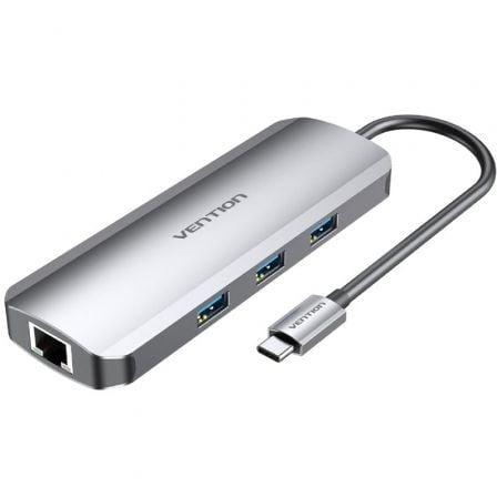 Docking USB Tipo-C Vention TOLHB/ 1xHDMI 4K/ 3xUSB/ 1xUSB Tipo-C PD/ 1xRJ45/ 1xLector Tarjetas SD/ 1x MicroSD/ Jack 3.5/ Gris - Frikibase