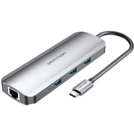 Docking USB Tipo-C Vention TOLHB/ 1xHDMI 4K/ 3xUSB/ 1xUSB Tipo-C PD/ 1xRJ45/ 1xLector Tarjetas SD/ 1x MicroSD/ Jack 3.5/ Gris - Frikibase