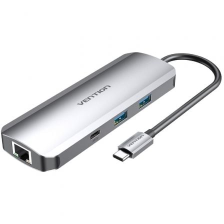Docking USB Tipo-C Vention TOMHB/ 1xHDMI 4K/ 2xUSB/ 1xUSB Tipo-C/ 1xUSB Tipo-C PD/ 1xRJ45/ 1xLector Tarjetas SD y MicroSD/ Jack 3.5/ Gris - Frikibase