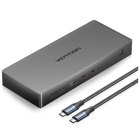 Docking USB Tipo-C Vention TPWH0/ 2xHDMI 4K/ 1xDisplayPort/ 3xUSB/ 2xUSB Tipo-C/ 1xUSB Tipo-C PD/ 1xRJ45/ 1xLector Tarjetas/ Gris - Frikibase