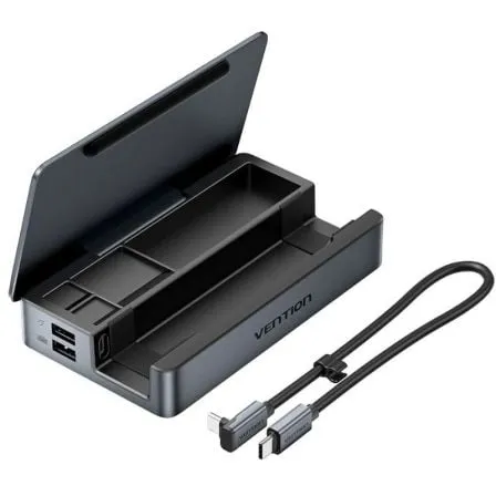 Docking USB Tipo-C para Steam Deck / Switch Vention TPZH0/ 2xHDMI 4K/ 3xUSB/ 1xUSB Tipo-C/ 1xUSB Tipo-C PD/ 1xRJ45/ 1xLector Tarjetas/ Gris - Frikibase