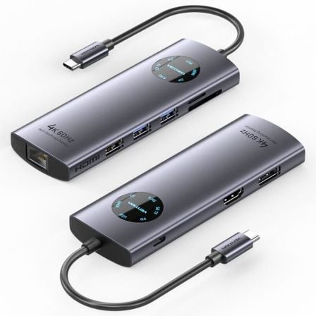 Docking USB Tipo-C Vention TQUHB/ 1xHDMI 4K/ 1xDisplayPort/ 3xUSB/ 1xRJ45/ 1xUSB Tipo-C PD/ 1xLector Tarjetas/ Gris - Frikibase
