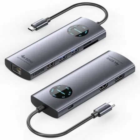 Docking USB Tipo-C Vention TQUHB/ 1xHDMI 4K/ 1xDisplayPort/ 3xUSB/ 1xRJ45/ 1xUSB Tipo-C PD/ 1xLector Tarjetas/ Gris - Frikibase