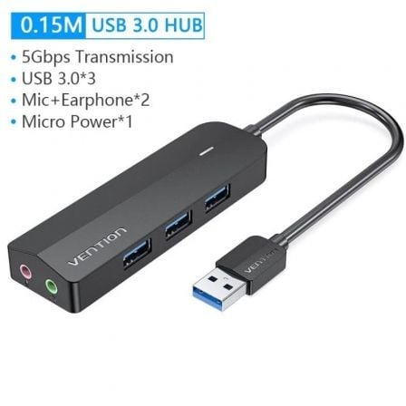 Hub USB 3.0 con Tarjeta de Sonido Vention CHIBB/ 3xUSB/ 1xMicroUSB PD - Frikibase