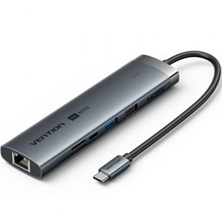 Docking USB Tipo-C Vention TGUHB/ RJ45/ 2xUSB/ 1xUSB Tipo-C/ 1xHDMI/ 1xUSB Tipo-C PD/ 1xLector de Tarjetas/ Gris - Frikibase