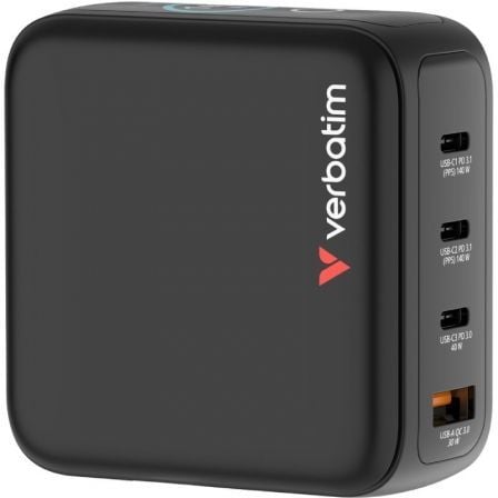 Cargador de Pared Universal GaN para Viaje Verbatim Mini GaN Charger Con Pantalla/ 3xUSB Tipo-C/ 1xUSB/ 140W - Frikibase