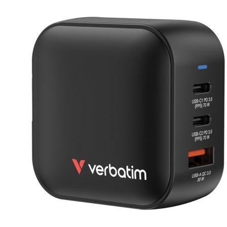 Cargador de Pared Universal GaN para Viaje Verbatim Mini GaN Wall Charger/ 2xUSB Tipo-C/ 1xUSB/ 70W - Frikibase