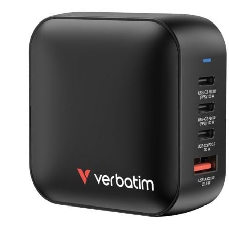 Cargador de Pared Universal GaN para Viaje Verbatim Mini GaN Wall Charger/ 3xUSB Tipo-C/ 1xUSB/ 100W - Frikibase