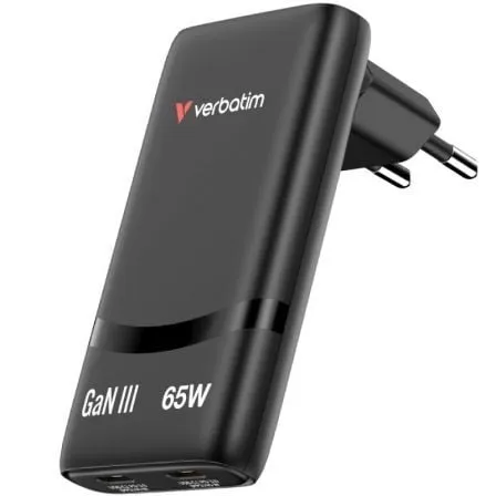 Cargador de Pared GaN Verbatim Fold 'n' Go/ 2xUSB Tipo-C/ 65W - Frikibase