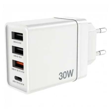 Cargador de Pared GaN Verbatim CHR-30EU2/ 1xUSB Tipo-C/ 3xUSB/ 30W - Frikibase