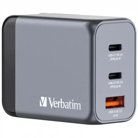 Cargador de Pared Universal GaN para Viaje Verbatim GNC-65/ 2xUSB Tipo-C/ 1xUSB/ 65W - Frikibase