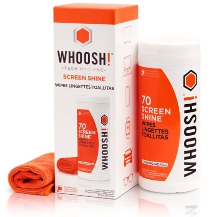Kit Toallitas Whoosh WSH006 para Limpieza de Pantallas/ Pack de 70 unidades + Paño Microfibra - Frikibase