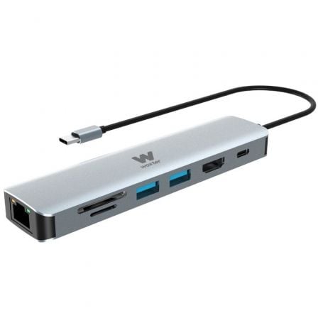 Docking USB Tipo-C Woxter PE26-181/ 1xHDMI 4K/ 2xUSB/ 1xLector de Tarjetas/ 1xRJ45/ 1xMicroUSB/ Gris - Frikibase