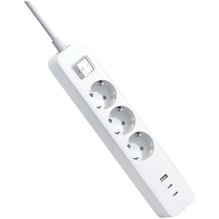 Regleta con Interruptor Xiaomi 20W Power Strip/ 3 Tomas de Corriente/ 1 USB/ 2 USB Tipo-C/ Cable 1.4m/ Blanca - Frikibase