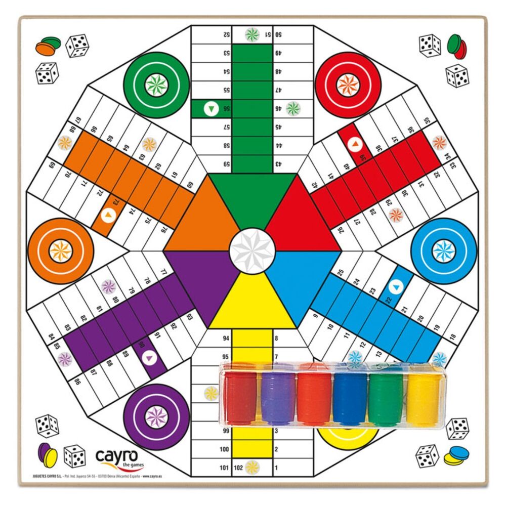Tablero Parchis 4 y 6 jugadores madera con accesorios - Frikibase.com